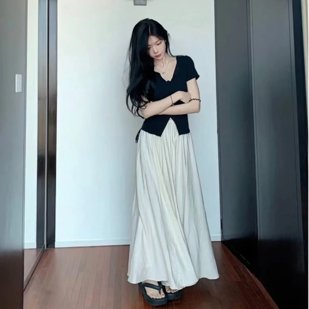 松紧腰糯米裙裤显瘦百搭A字高腰显瘦中长款半身大摆裙裤