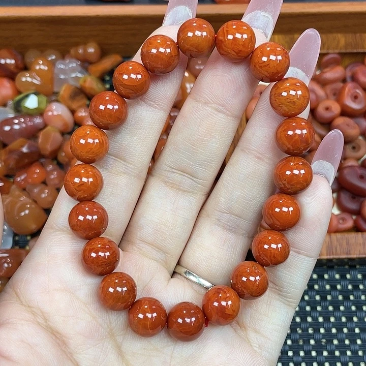 南红玛瑙未镶嵌颈饰火焰纹单圈10mm+