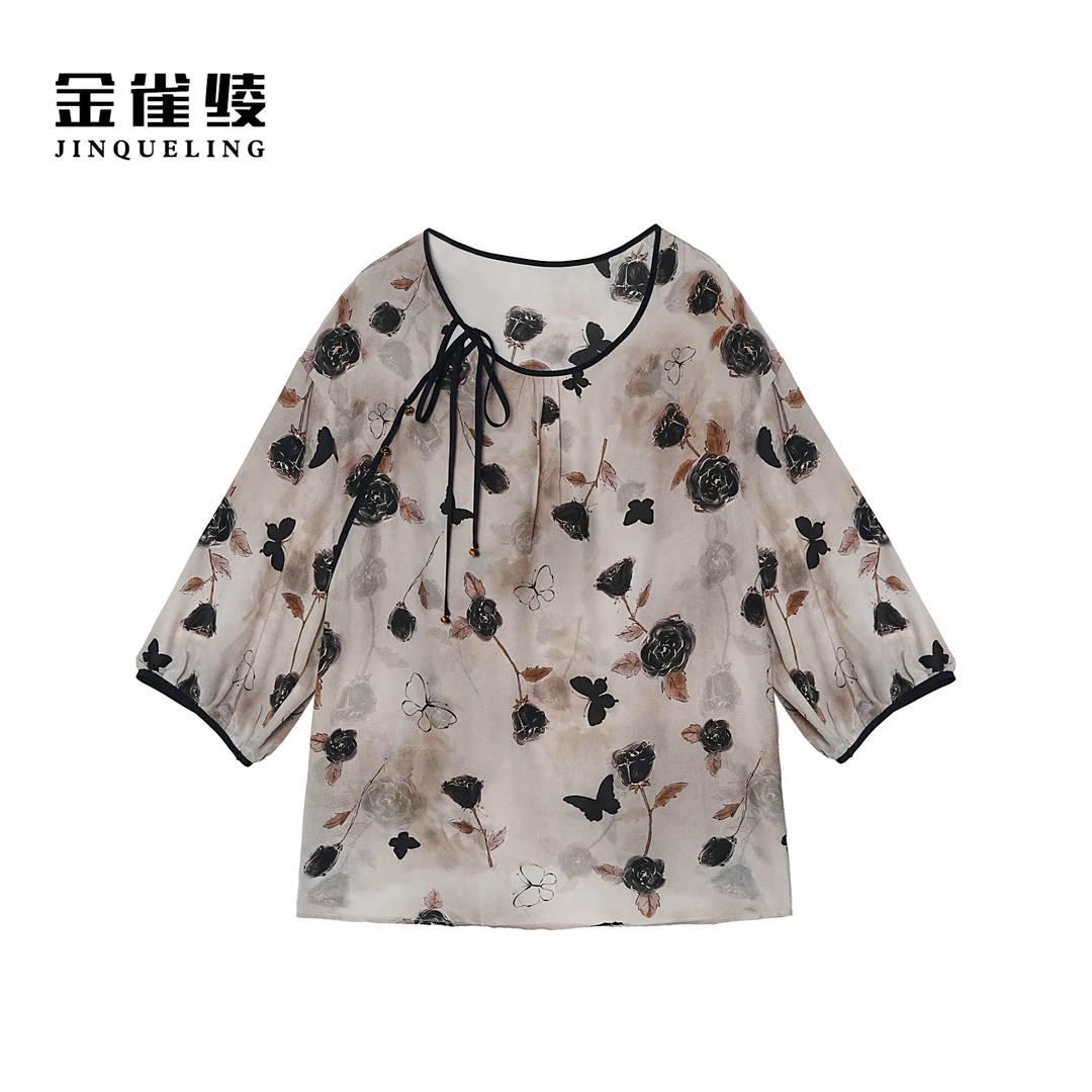 金雀绫【山城玫瑰】100桑蚕丝新中式薄款透气加宽加大小衫SZA1S300