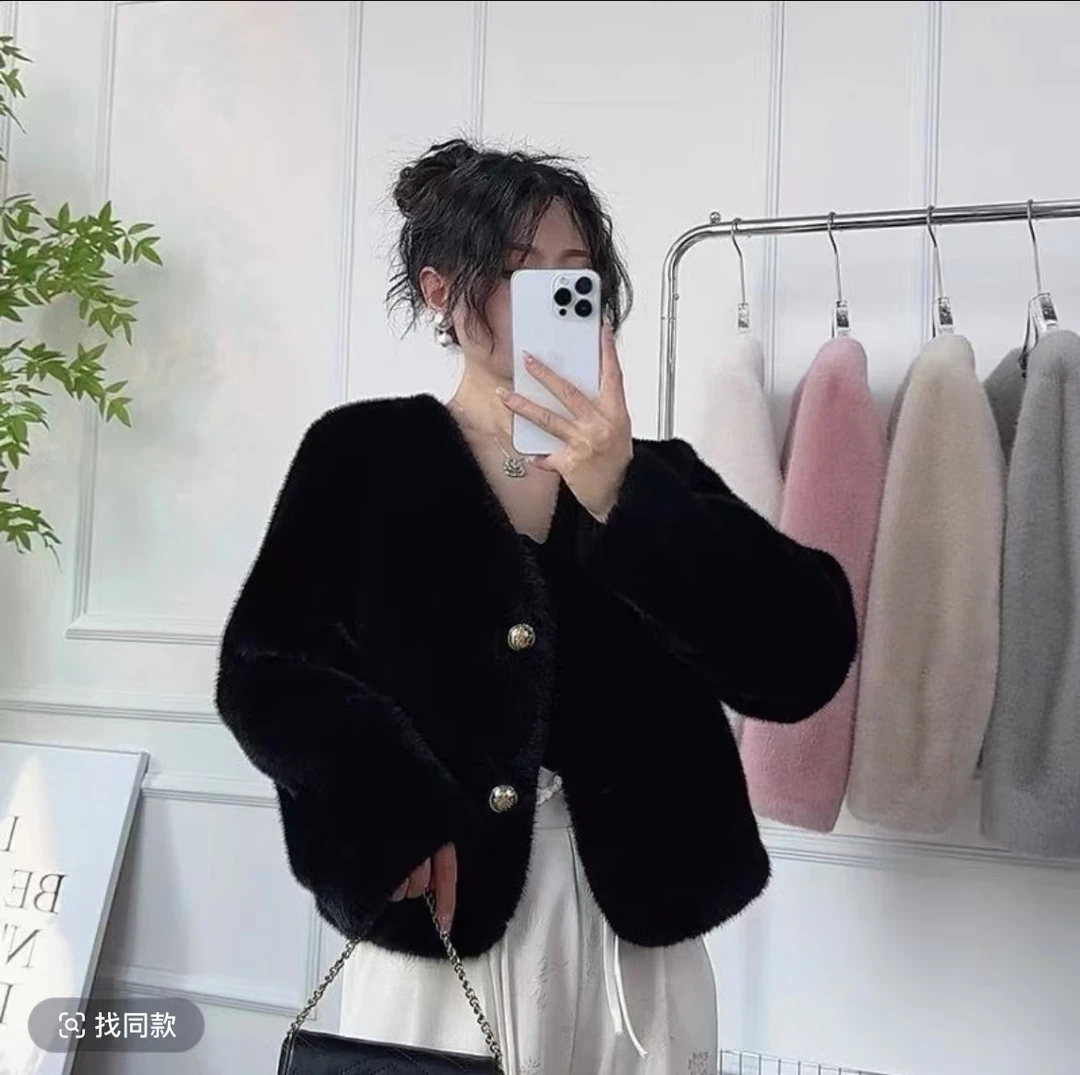 0436#毛毛外套女韩版时尚显瘦百搭气质秋冬新款女士短款