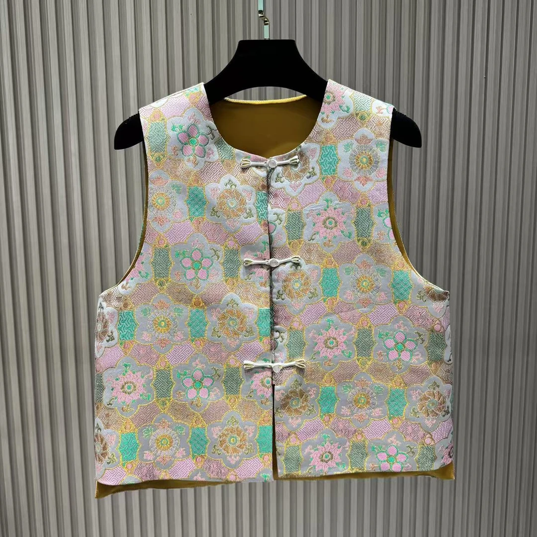 【锦簇繁花】马甲碎花时尚复古中式马夹印花民族风提花