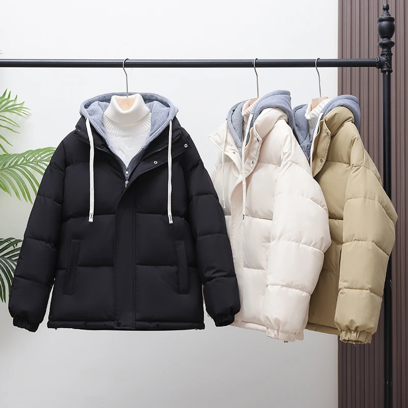 冬季连帽保暖假两件棉袄加厚棉衣百搭宽松棉服韩版潮流休闲ins