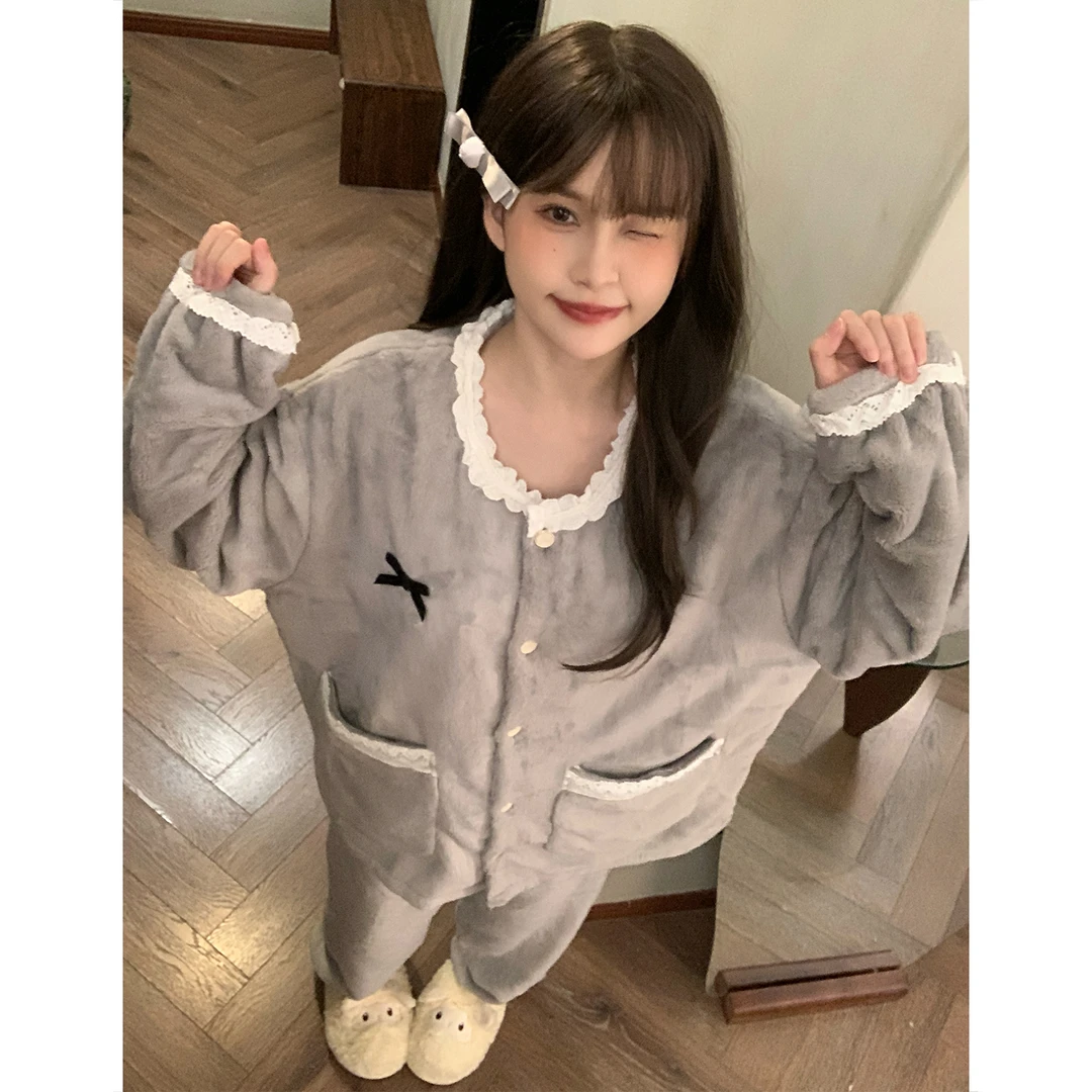 秋冬季睡衣女款爆款2025新款珊瑚绒法兰绒保暖套装加绒加厚家居服