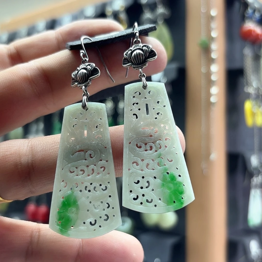 翡翠耳饰银S925镶嵌微**咚