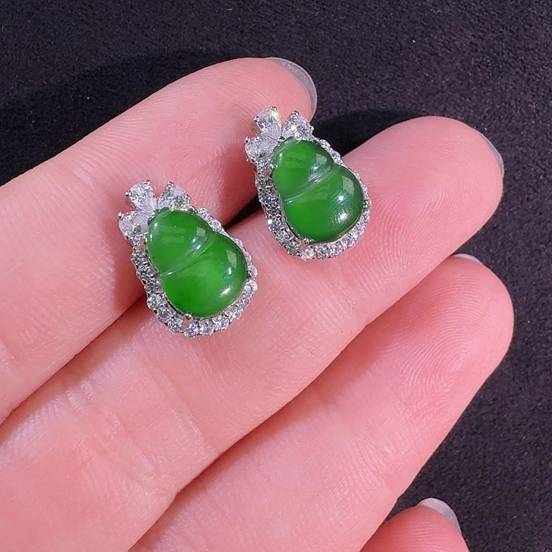 翡翠银S925镶嵌耳饰葫芦