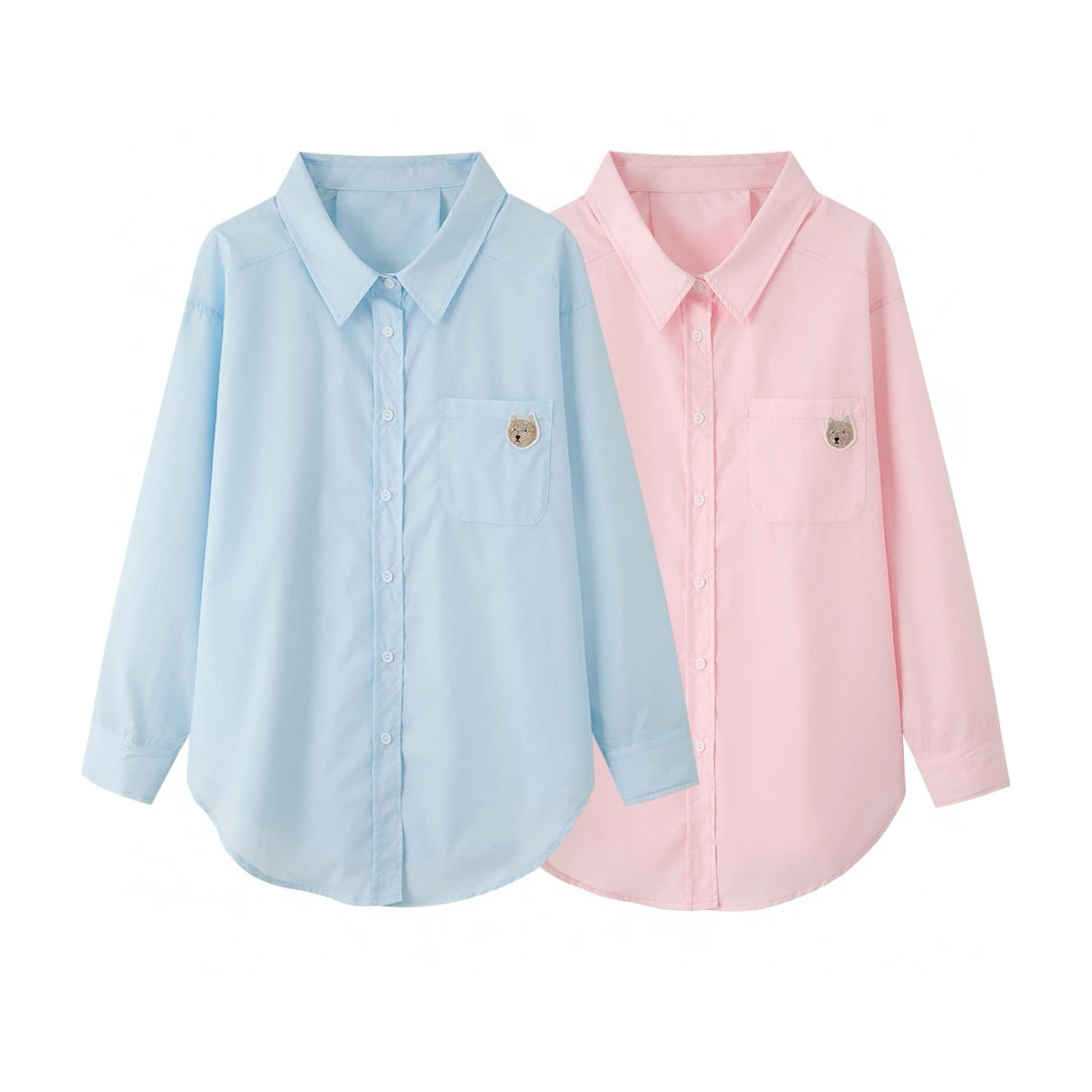 0941/0991麦家2025春款休闲简约粉色宽松盖臀时尚长袖衬衫上衣女