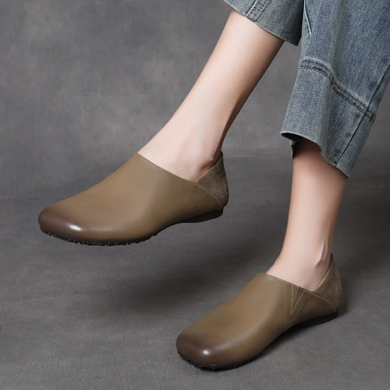 秋季新款头层牛皮软底妈妈鞋舒适平底真皮女鞋懒人单鞋可两穿