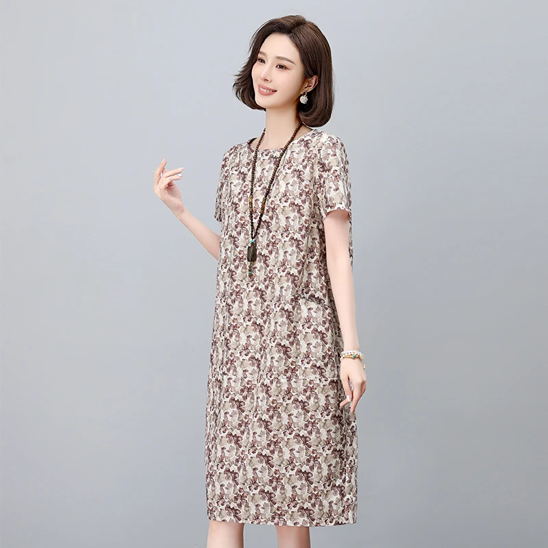 纯棉碎花连衣裙女夏季2025新款气质妈妈宽松休闲遮肚显瘦中长裙子
