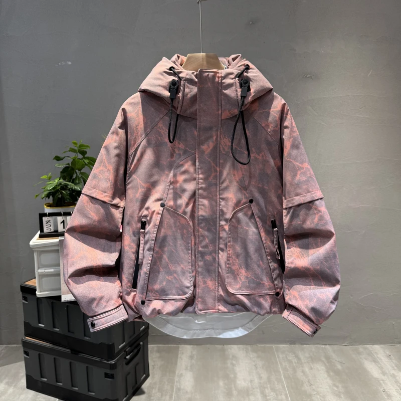 个性印花宽松百搭扎染冬季新款连帽羽绒服男士冬季90白鸭绒冲锋衣