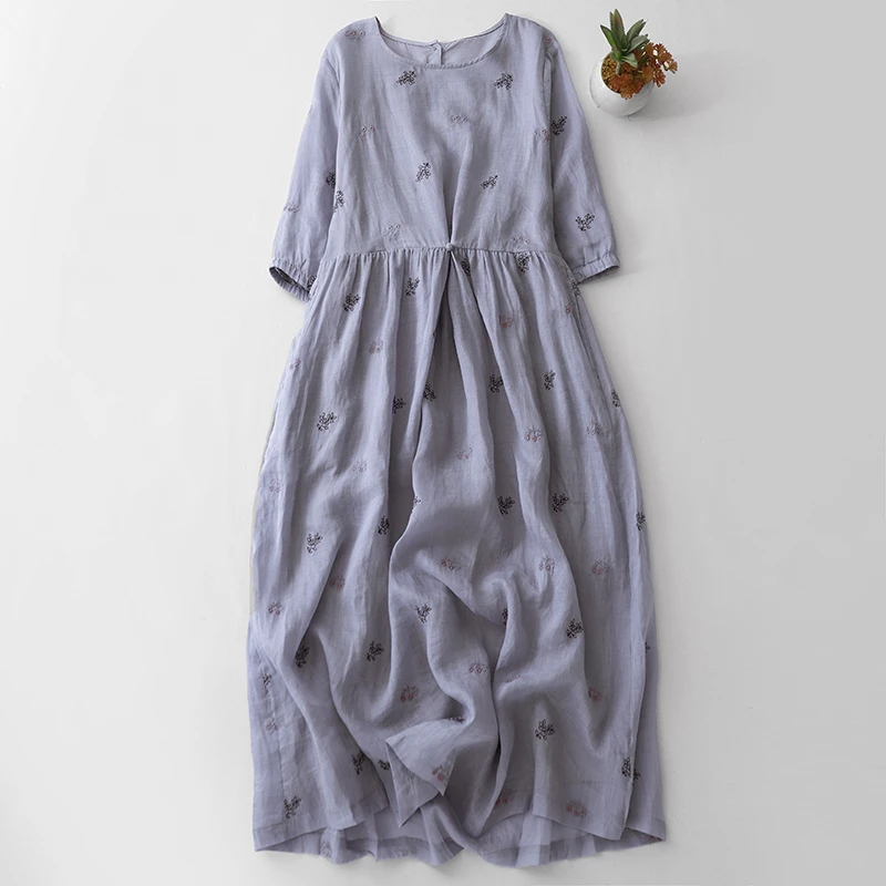 品牌折扣尾单改良旗袍刺绣新款宽松裙大码飘逸大摆文艺休闲连衣裙