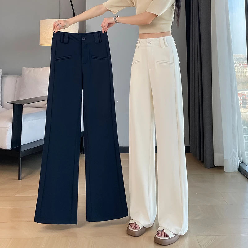 小个子专属窄版西装阔腿裤女夏季薄款冰丝九分高腰显瘦直筒裤2025