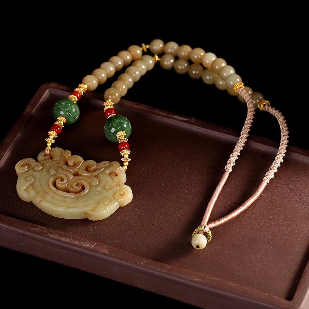 和田玉双凤玛瑙设计项链