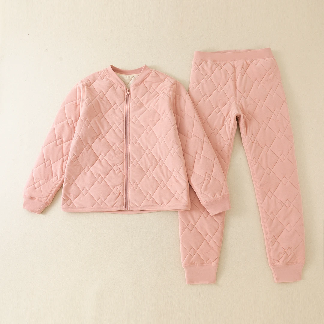 中大童绵羊毛保暖套装2025冬季儿童拉链按扣内搭保暖衣保暖裤舒适