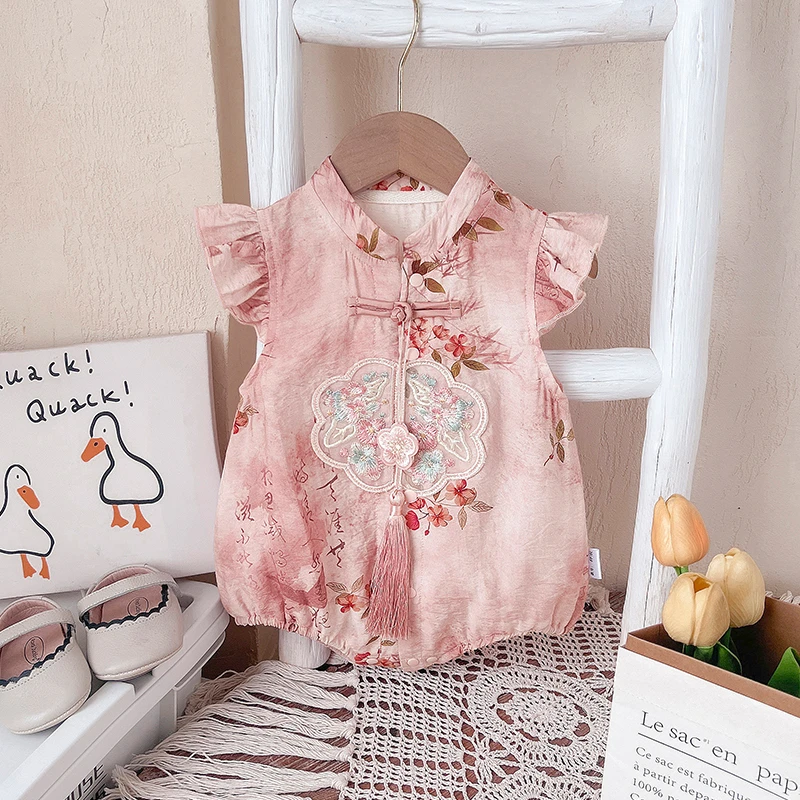 婴儿夏季新款连体衣包屁衣新中式女宝宝夏装新生儿国风三角哈衣