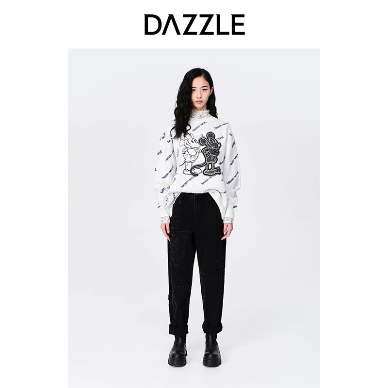 【MD】【赵老板专属】DAZZLE地素黑色设计感小众直筒高腰牛仔裤女2D3R