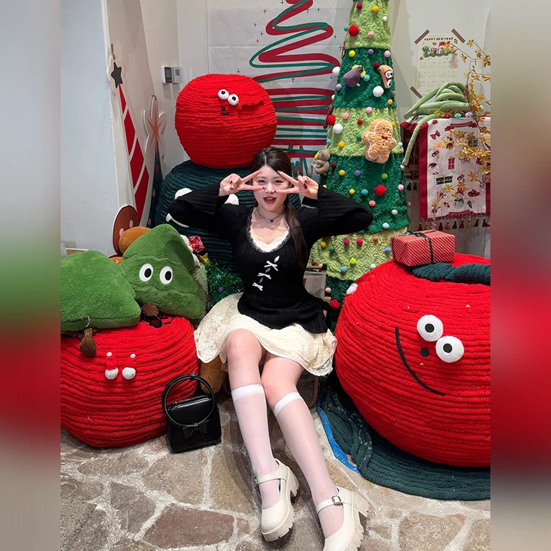 现货速发【甜心初恋】秋冬收腰纯欲风针织+蕾丝内搭挂脖连衣裙套装