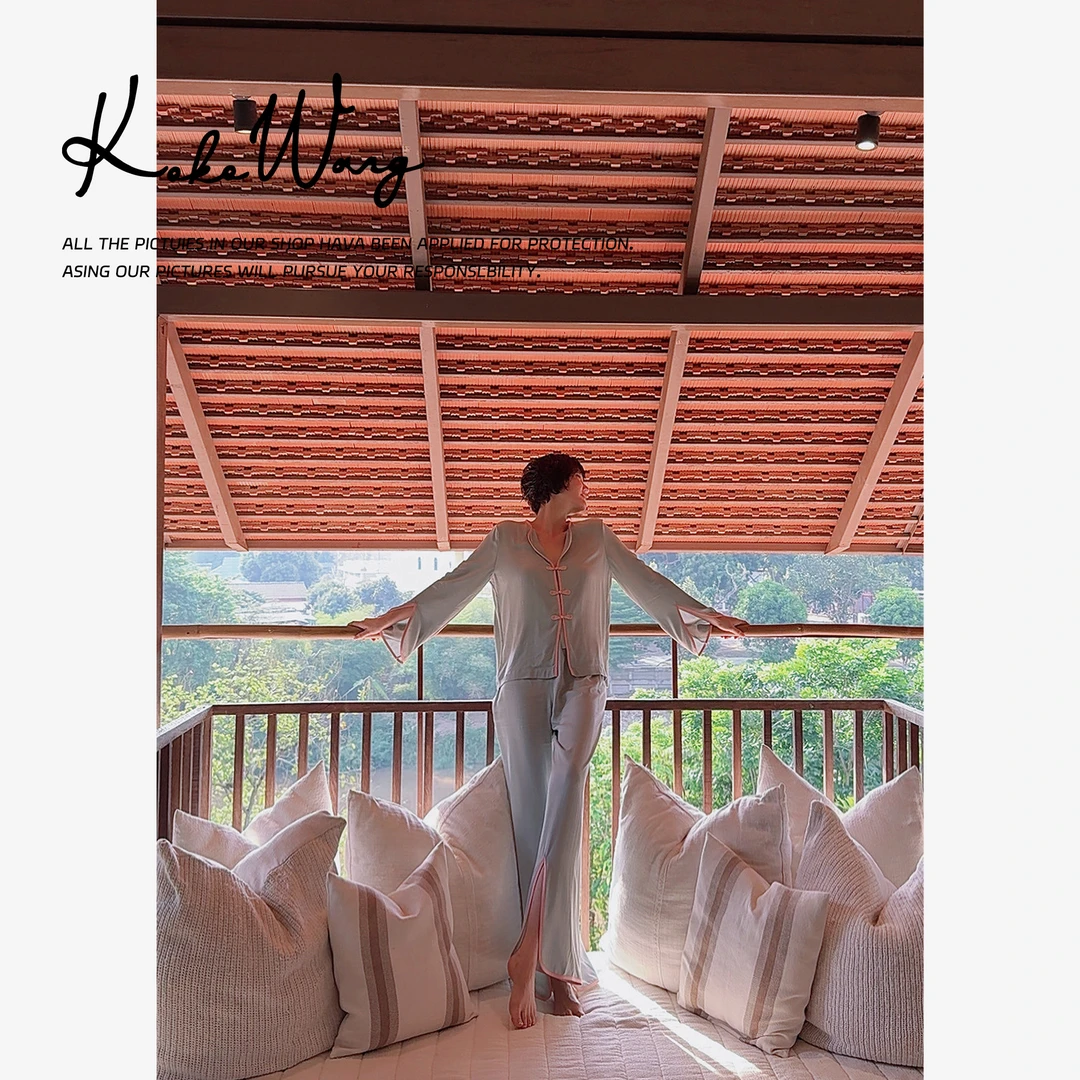 KOKOWANG夏季撞色边手工盘扣上衣时尚家居服套装525705D01H41