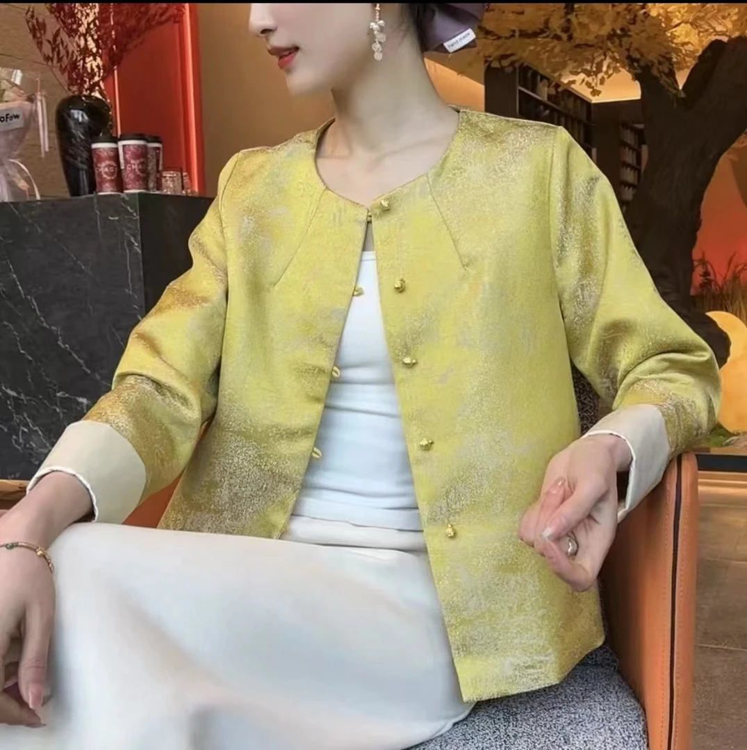 【如愿】新中式春新款显瘦国风圆领提花女外套高级感上衣百搭外套