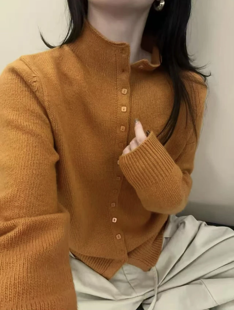 加厚浣熊绒羊毛开衫女半高领柔软亲肤气质经典百搭针织衫
