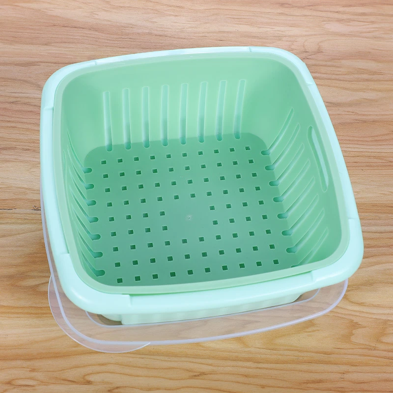 （新疆包邮）双层沥水篮厨房水果篮冰箱保鲜盒带盖塑料收纳篮