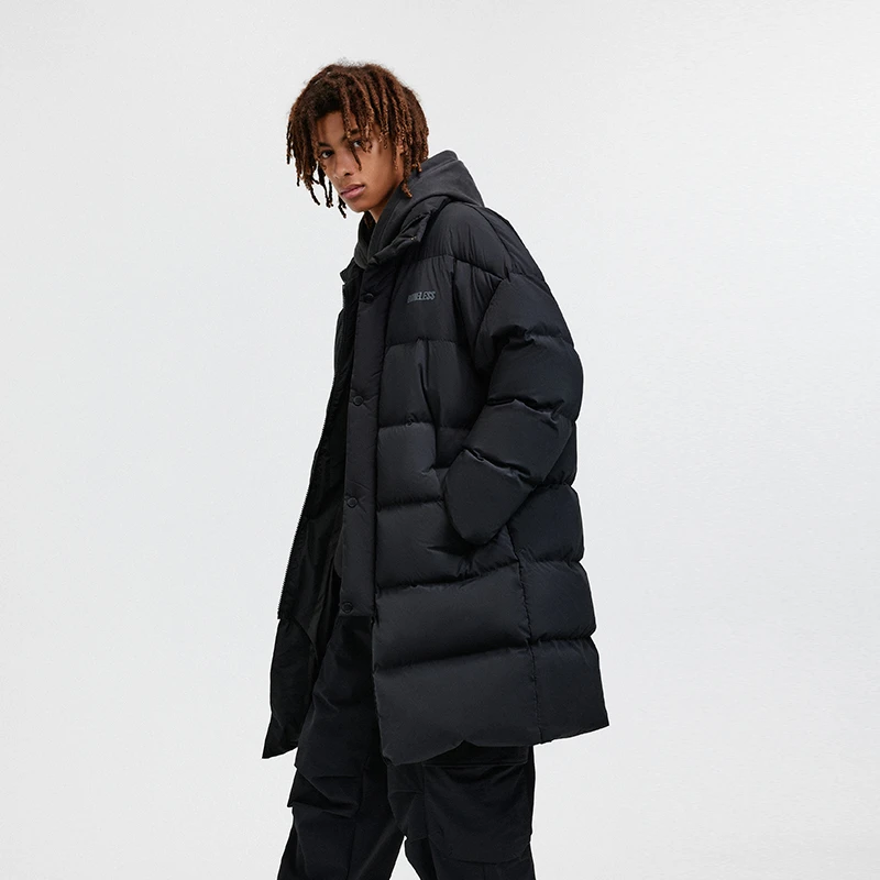 BONELESS印花logo立领长款宽松防风羽绒服冬季保暖美式街头外套男