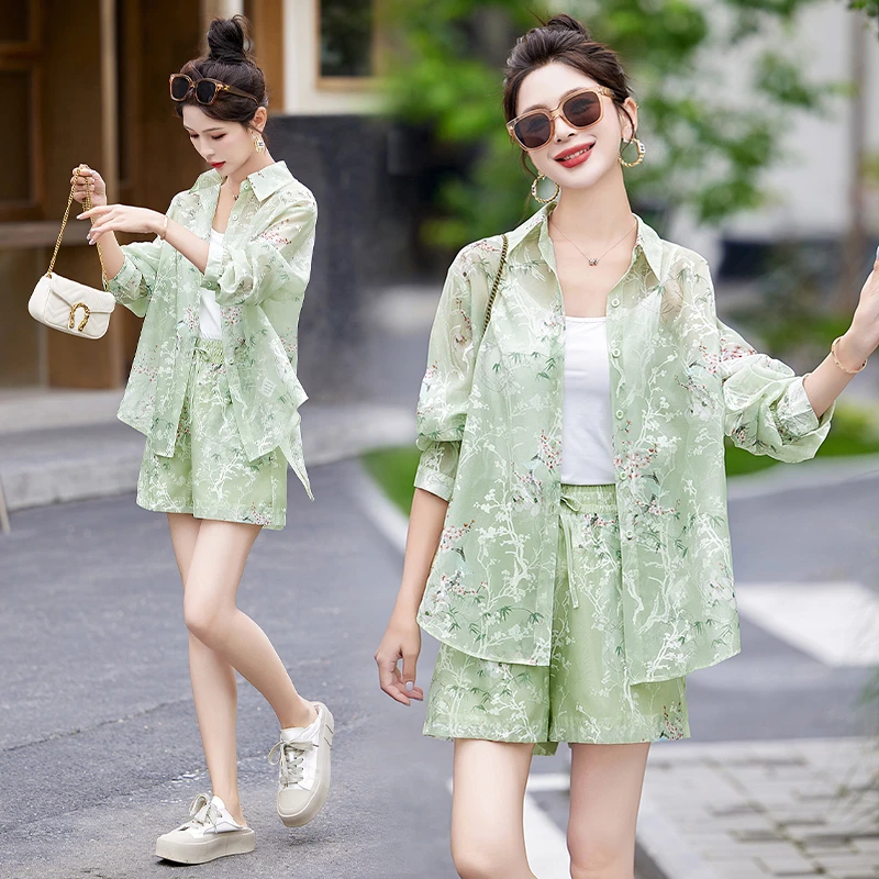 新中式衬衫2024新款衣女夏轻国风盘扣时尚套装上衣短裤两件套