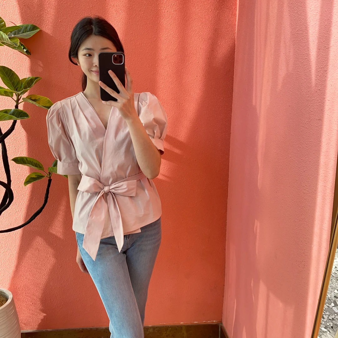 （默茗服装）粉色初恋泡泡袖上衣