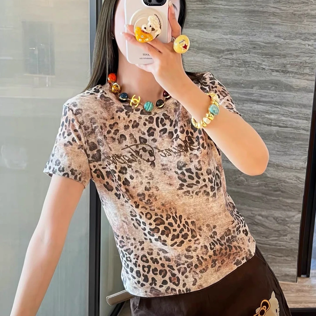欧洲站6399#bohan秀秀家2026夏季新款米奇豹纹短袖T恤女百搭
