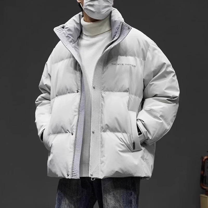 美式立领羽绒服男冬季新款鸭绒加厚保暖立领面包服男短款休闲外套