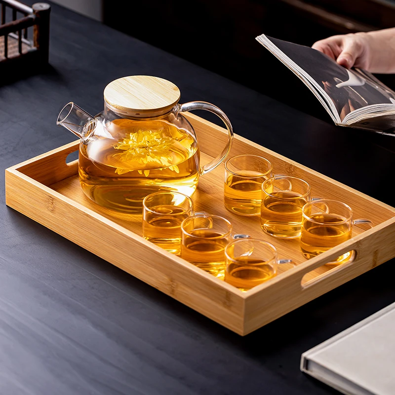 日式透明耐高温玻璃冷水壶茶室家用带盖创意大容量简约茶壶茶托盘