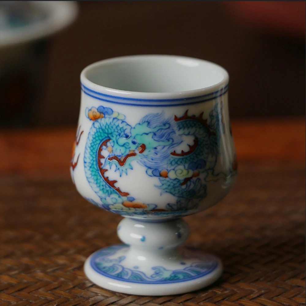 "【一溪山房 】斗彩 龙纹高足杯"