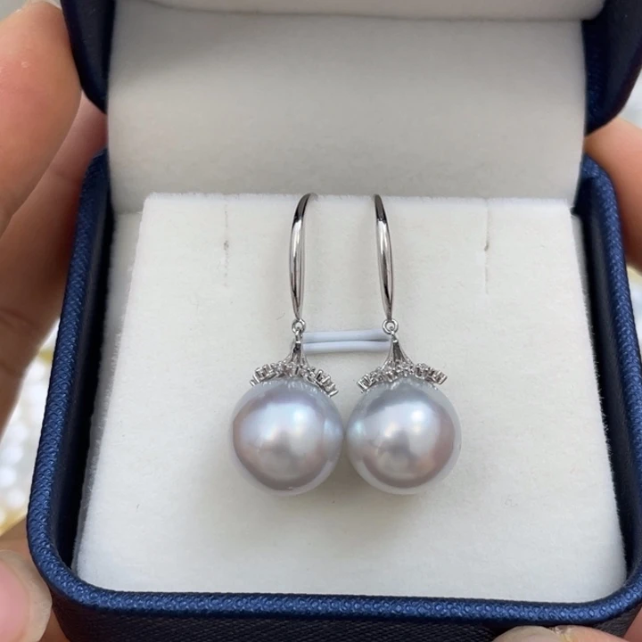 海水珍珠耳饰银S925镶嵌澳白耳钩12-13mm