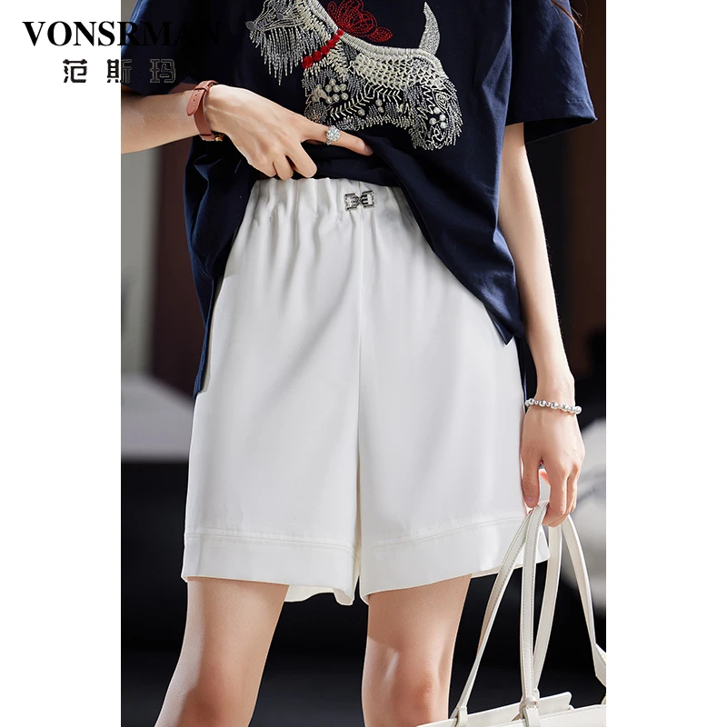 时尚压皱休闲裤女2025年夏季新款高端气质百搭直筒短裤欧洲站女装