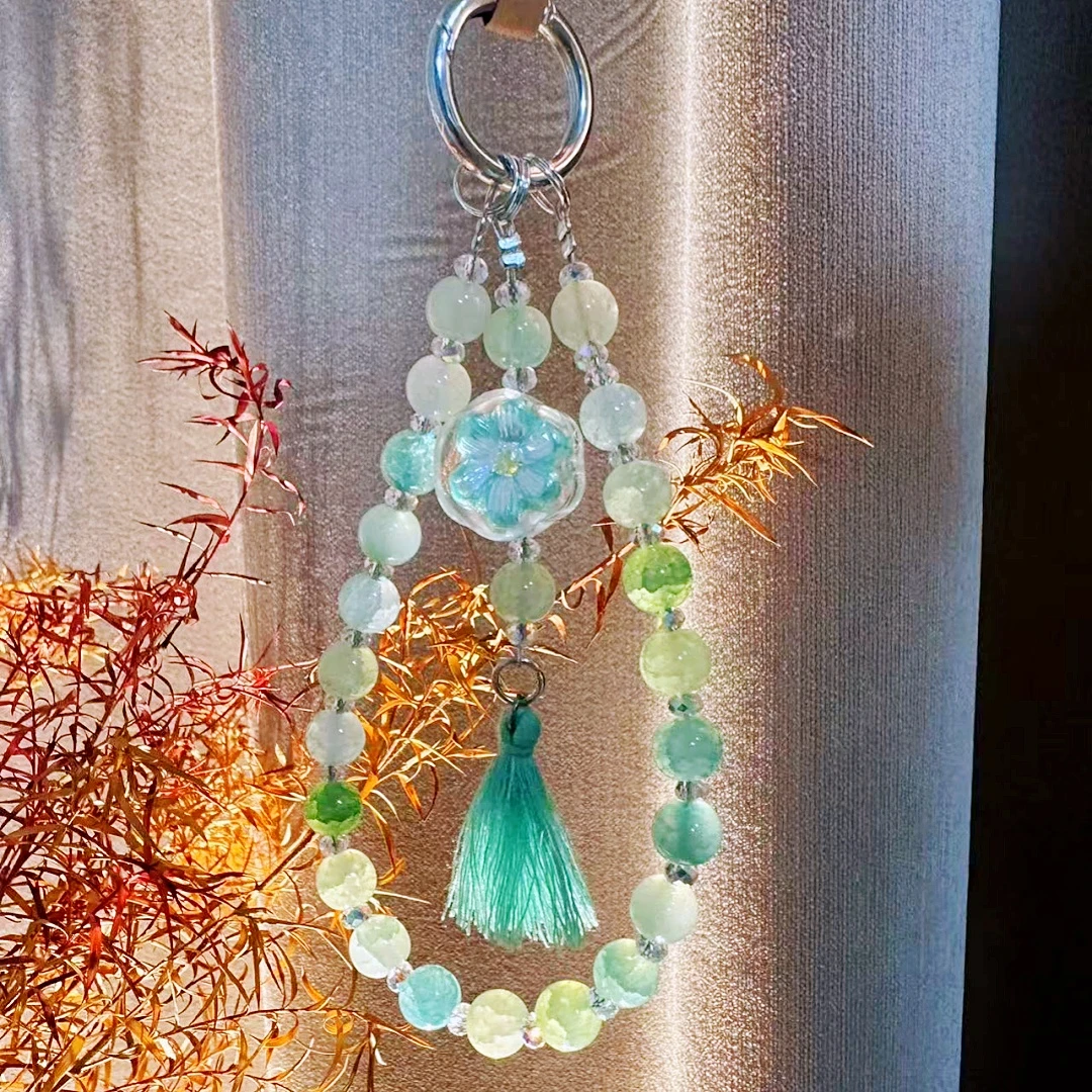 111油画小花手机链网红钢片款