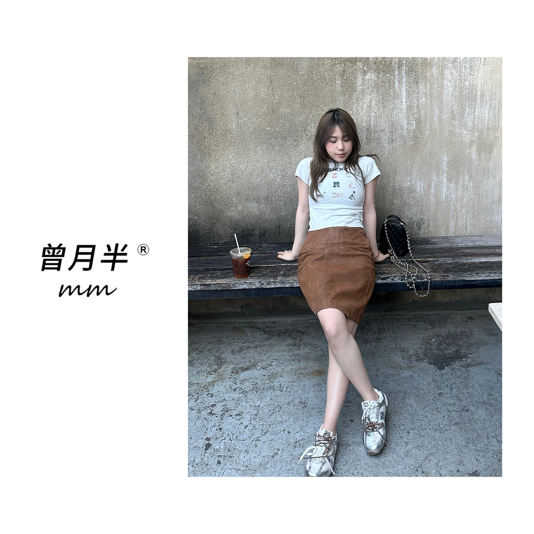 曾月半mm清仓《西部旷野》早春巴恩风A字版麂皮高腰皮裙！ZQ137
