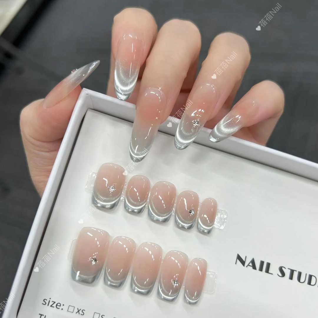 【冰岛极光】纯手工穿戴甲十片纯欲冰透显白穿戴甲