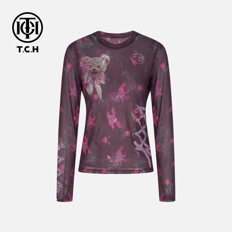 TCH烫钻工艺时尚休闲松弛感秋款打底衫T75C02E5000轻奢tch