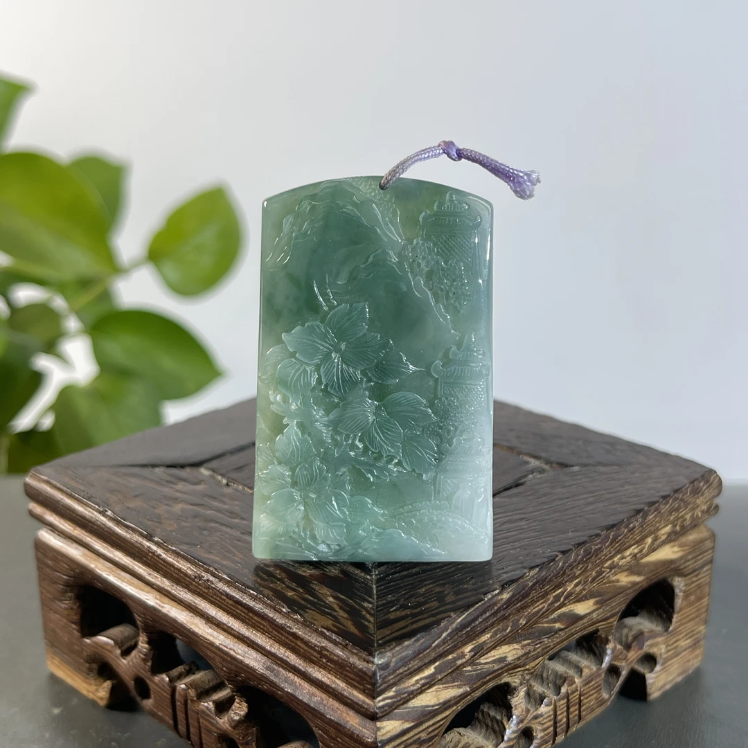 JXA31-123 天然缅甸A货翡翠 山水牌