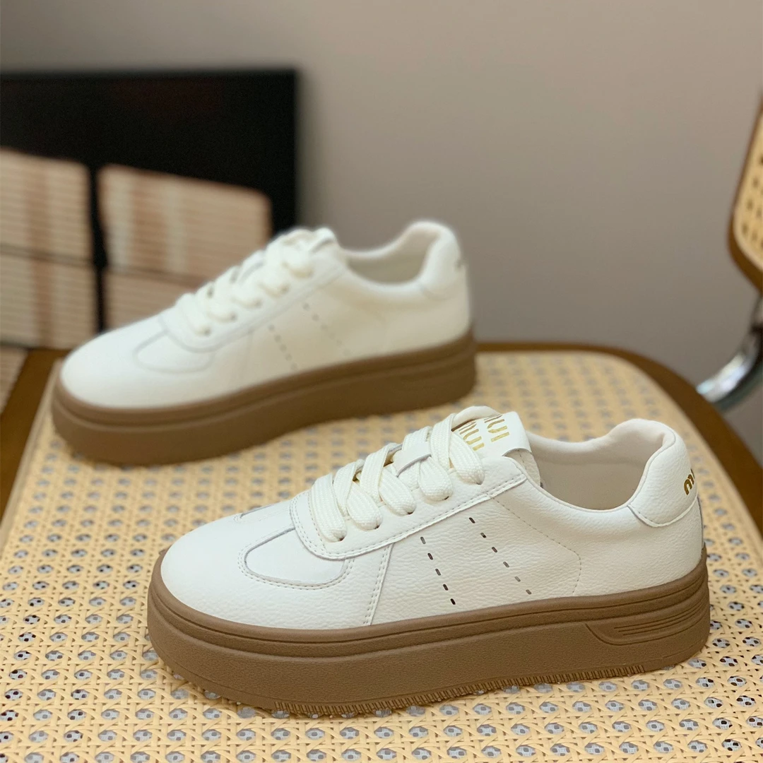 韩版德训鞋女2025春季新款百搭透气休闲简约舒适学院风厚底小白鞋