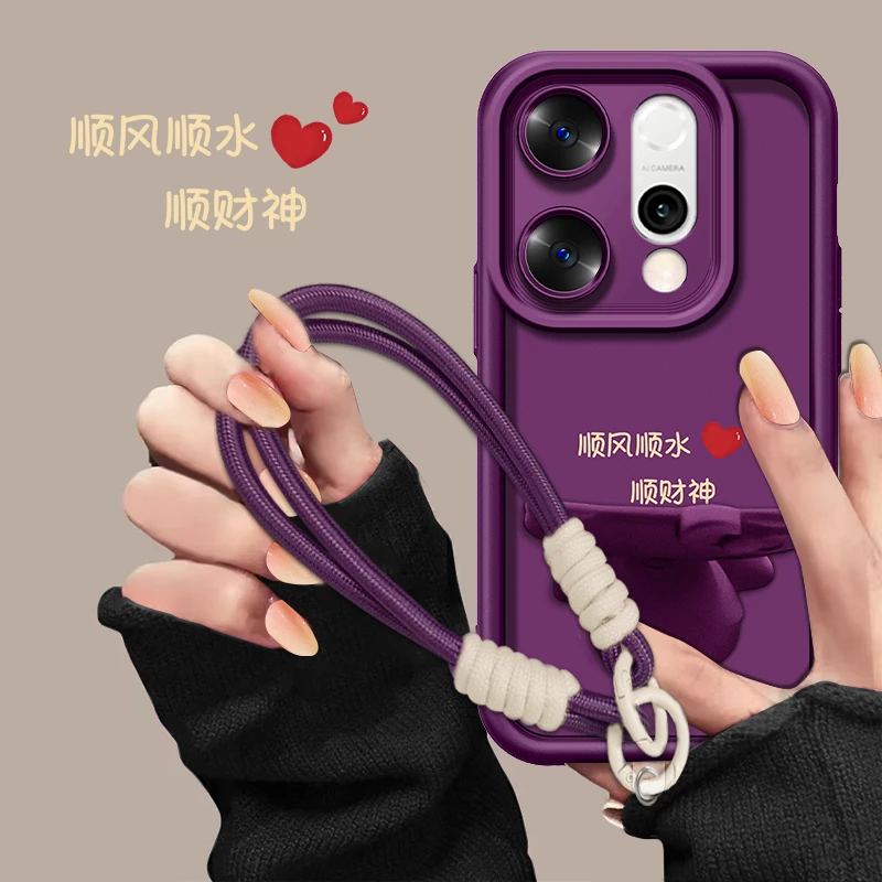 顺风顺水适用opporeno14/14pro梅子色猫咪支架手机壳全包防摔女款