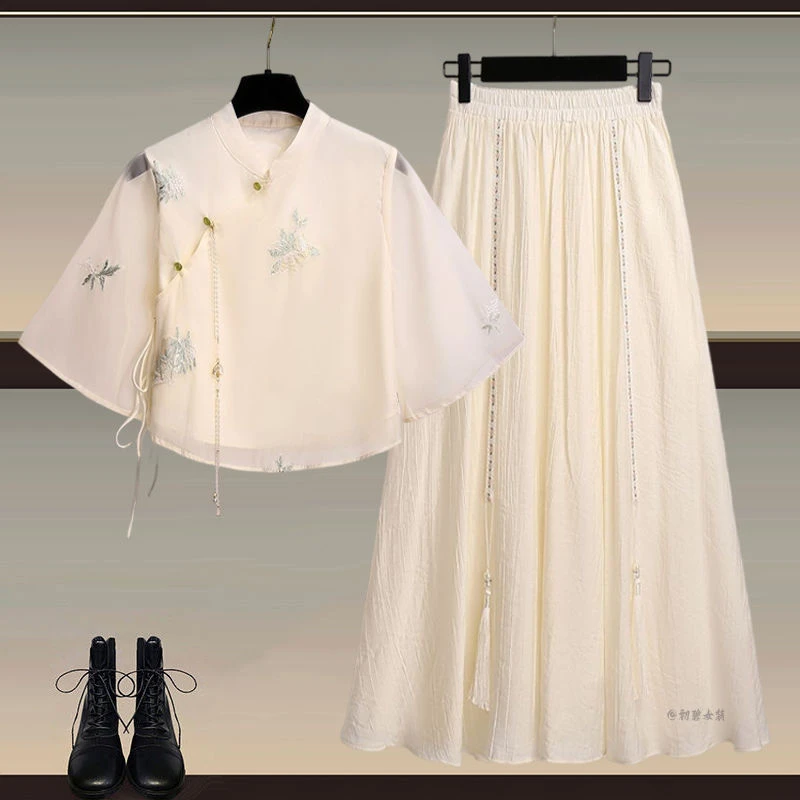 新中式穿搭一整套女装2025春季新款改良汉服上衣国风半身裙两件套