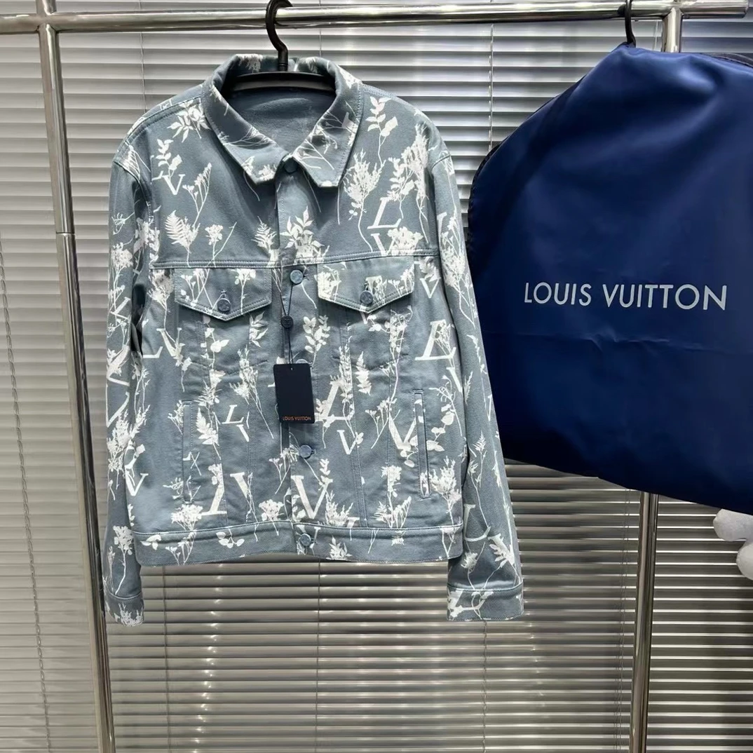 99新 LouisVuitton/路易威登 蓝色满印麦穗logo牛仔夹克/52码