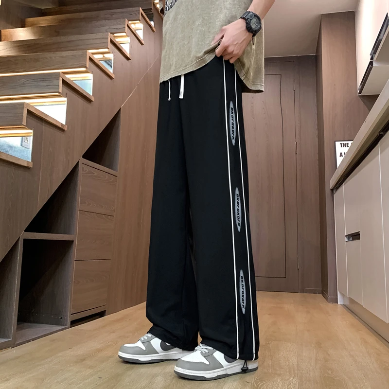 夏季青少年薄款潮流长裤垂感阔腿裤宽松百搭休闲裤韩系时尚长裤