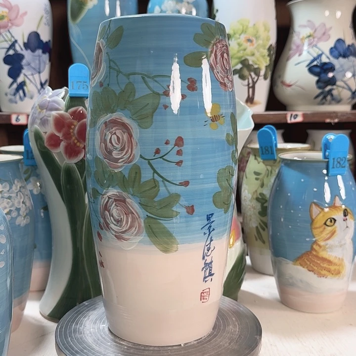 高33腰鼓油画玫瑰新款陶瓷陶瓷陶瓷