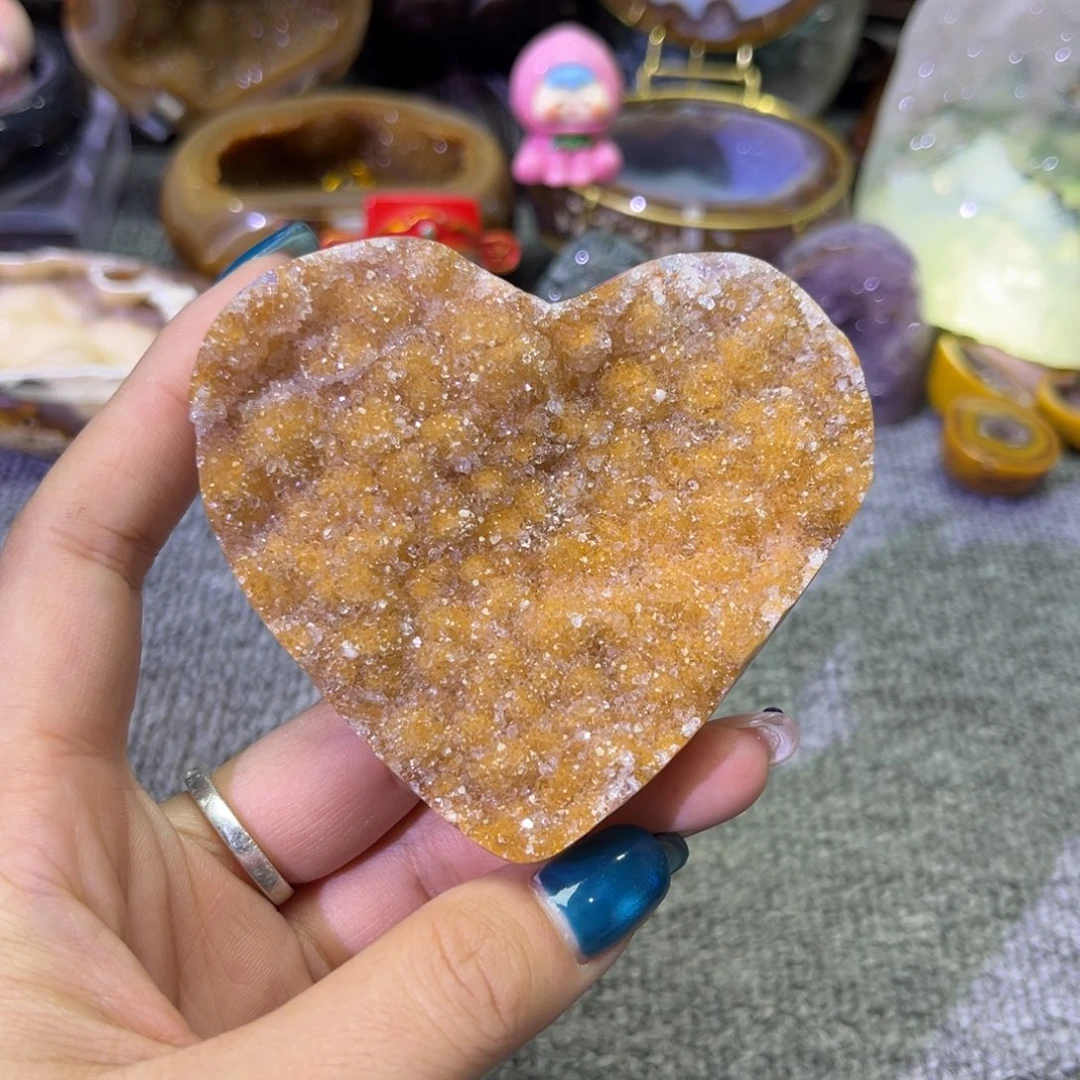 紫晶未镶嵌摆件橘色爱心