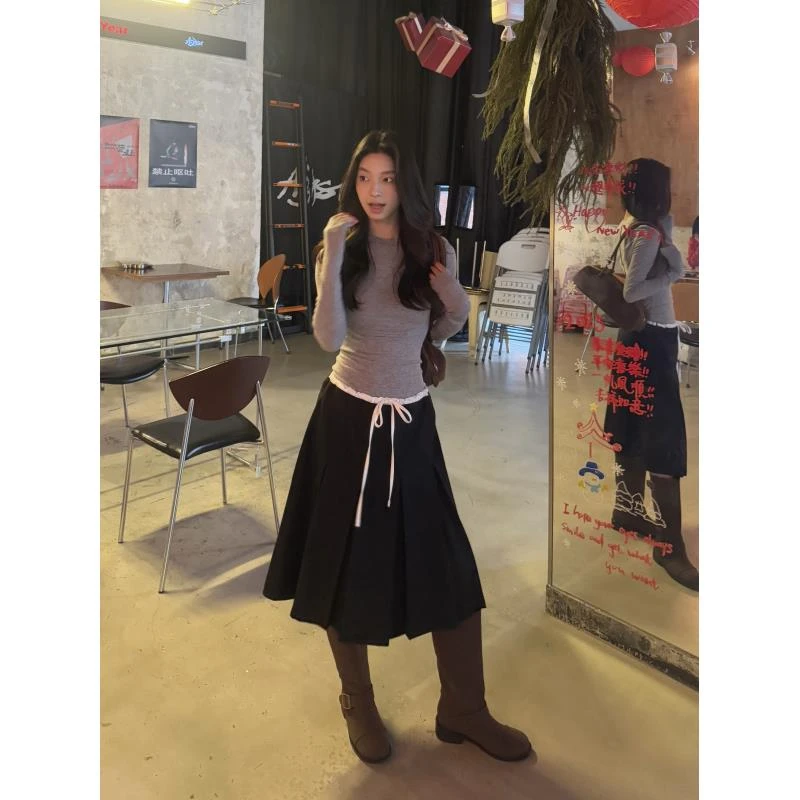 林小野 【莱赛尔天丝+绵羊毛】圆领轻薄羊毛高弹打底衫修身上衣