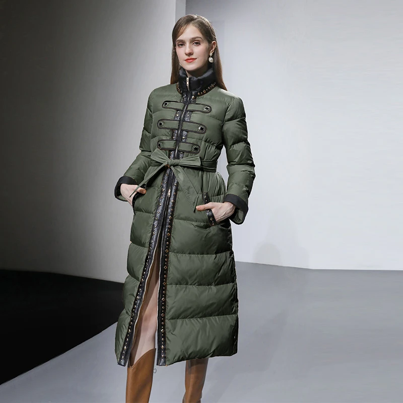 冬季女装宫廷风立领小香长款90白鸭绒羽绒服保暖外套GC32757G