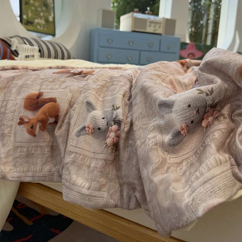 易安阁卡通A版双层纱B版凉感冰皮冰纱被3D玩偶空调夏季凉被单双人