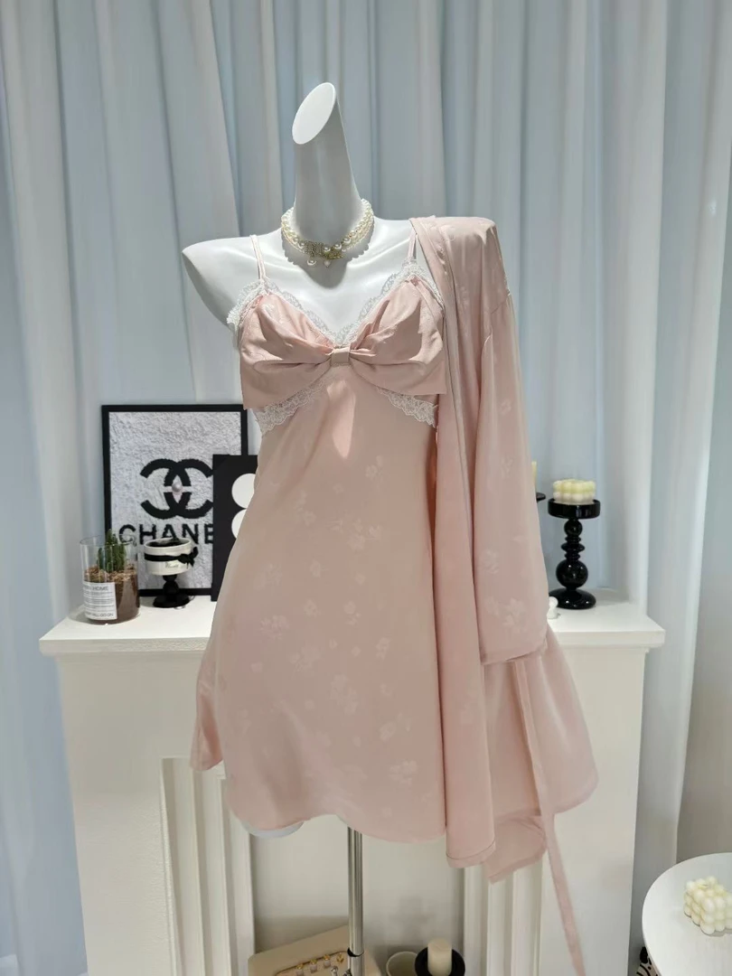 蝴蝶结纯欲风吊带睡裙女士夏季新品薄款性感修身显瘦带胸垫家居服