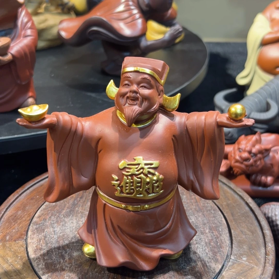 紫砂茶宠描金财神